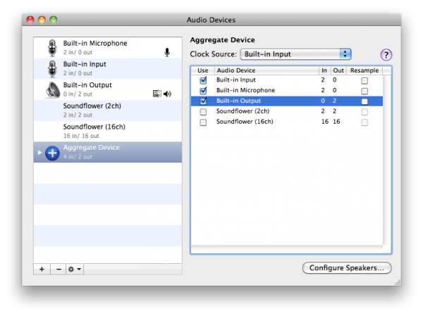 OS X Audio MIDI Setup with Aggregate Device