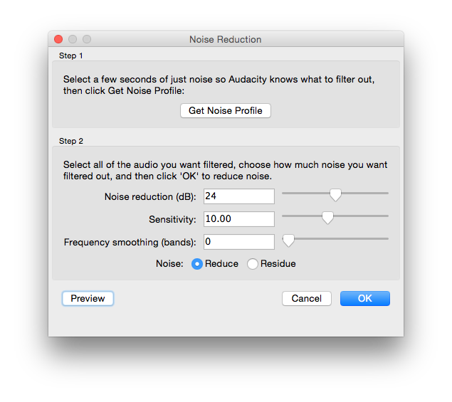 Noise Reduction effect in Audacity 2.1.0